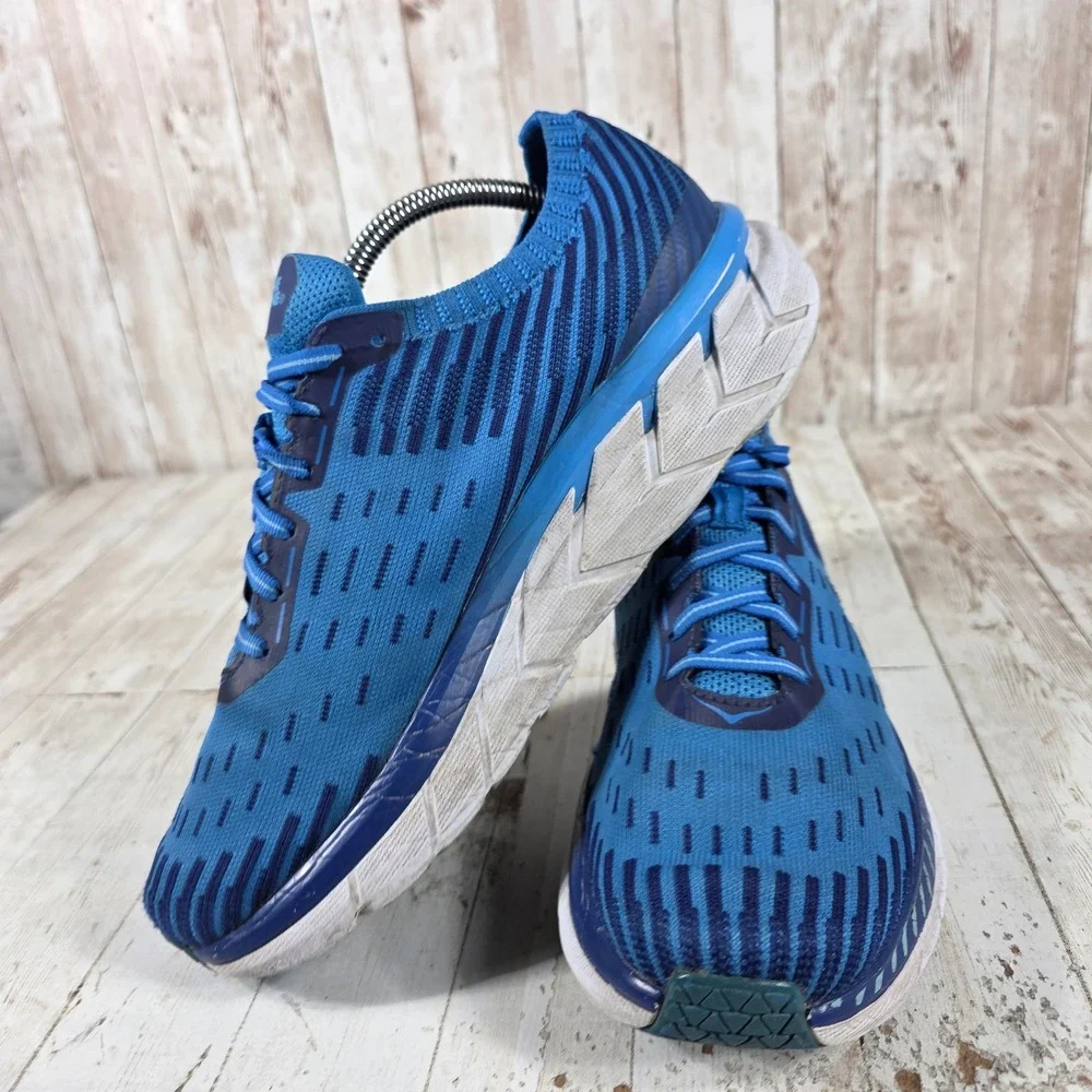 Hoka One One Clifton 5 Knit Womens Blue Running Shoes Size 9.5 Sneakers